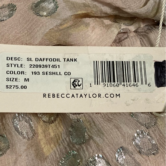 NWT Rebecca Taylor Daffodil Mixed Print Metallic Tank - Sz M - Picture 7 of 9